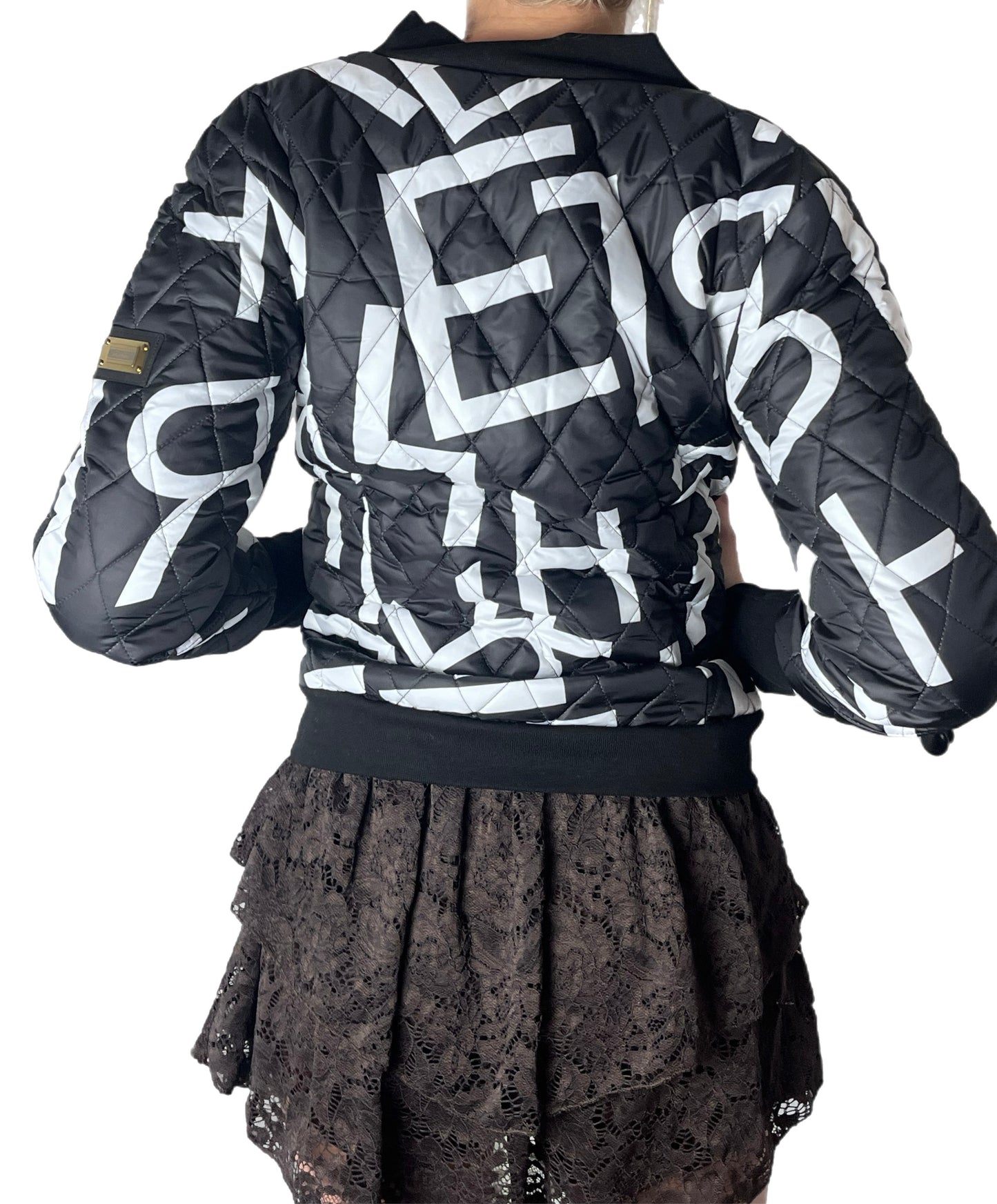 Black jacket with white patterns. Slim.