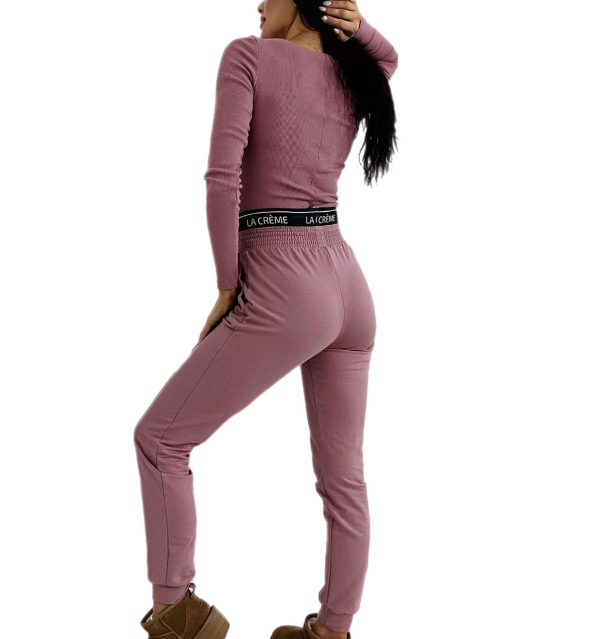 Top and sweatpants - 2 piece set. Woman's tracksuit. Colour: pink