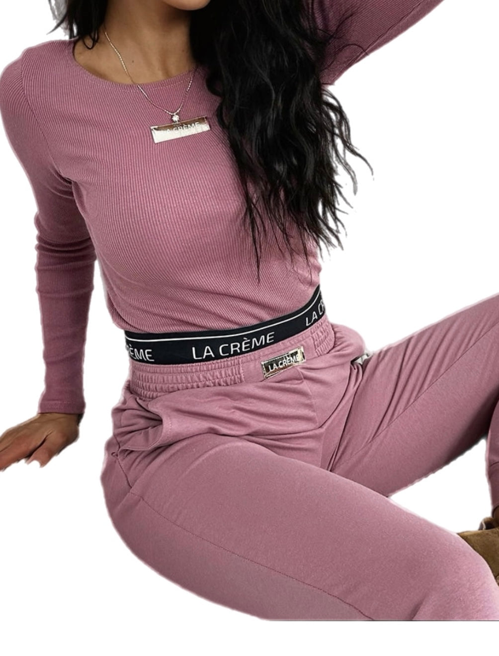 Top and sweatpants - 2 piece set. Woman's tracksuit. Colour: pink