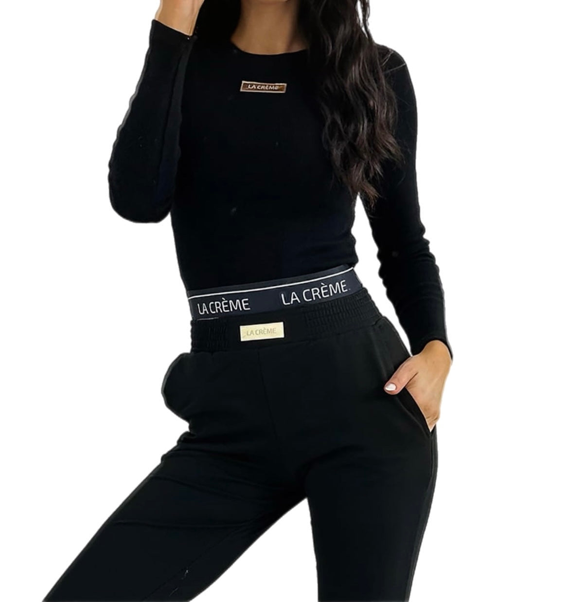 Top and sweatpants - 2 piece set. Woman's tracksuit. Colour:  black