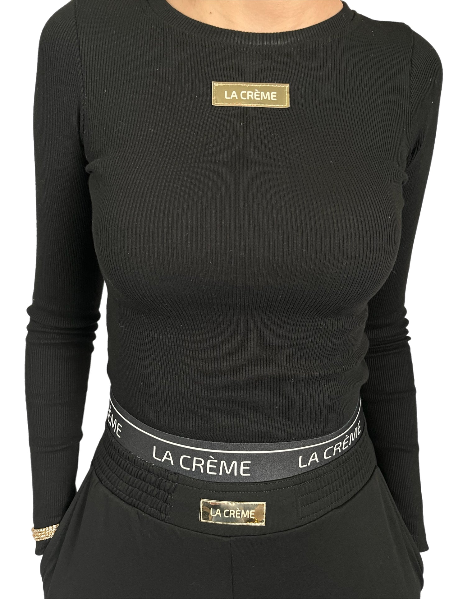 Top and sweatpants - 2 piece set. Woman's tracksuit. Colour:  black