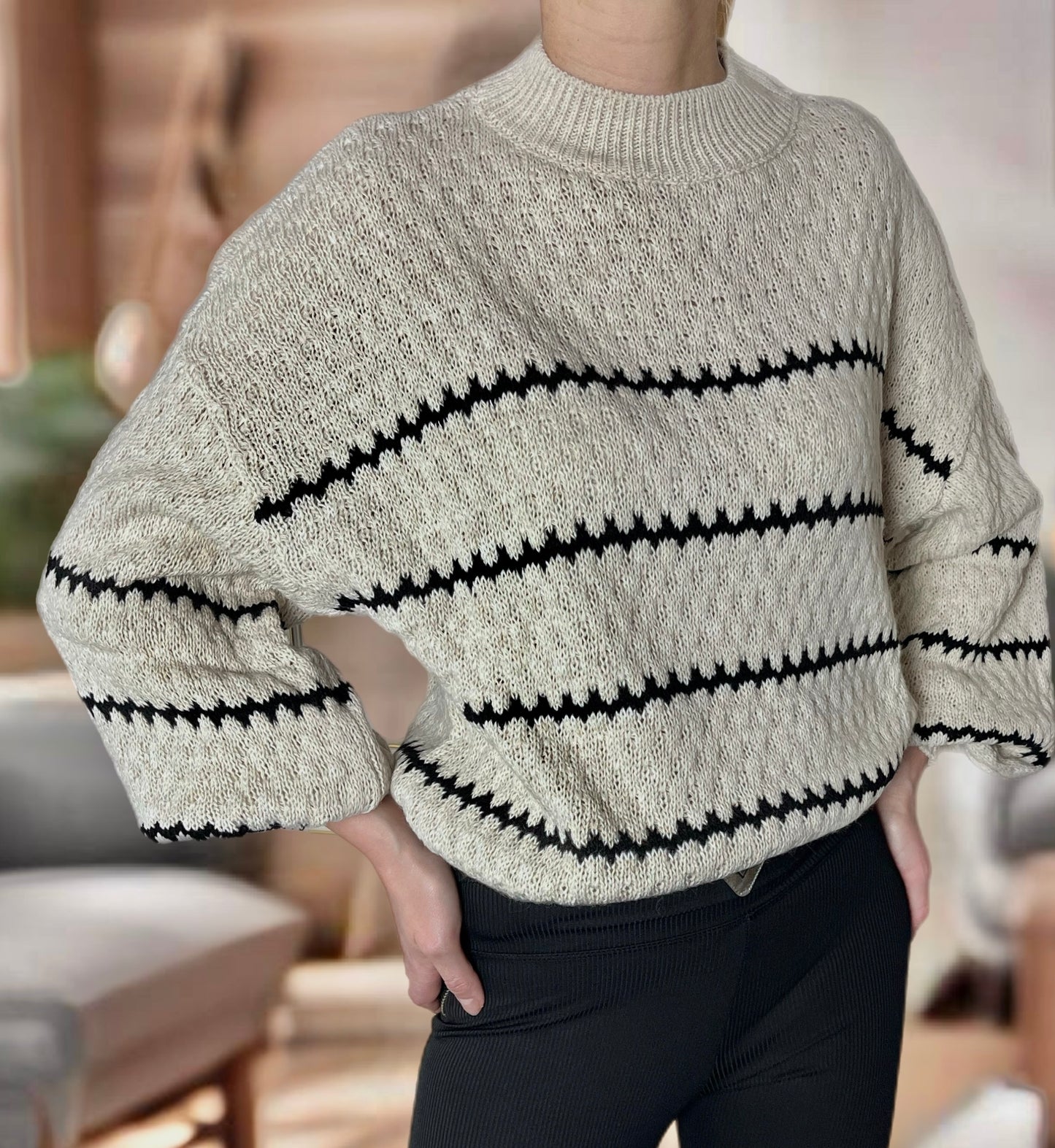 Jodie Patterned Knitted Jumper Sweater Top-Stone.