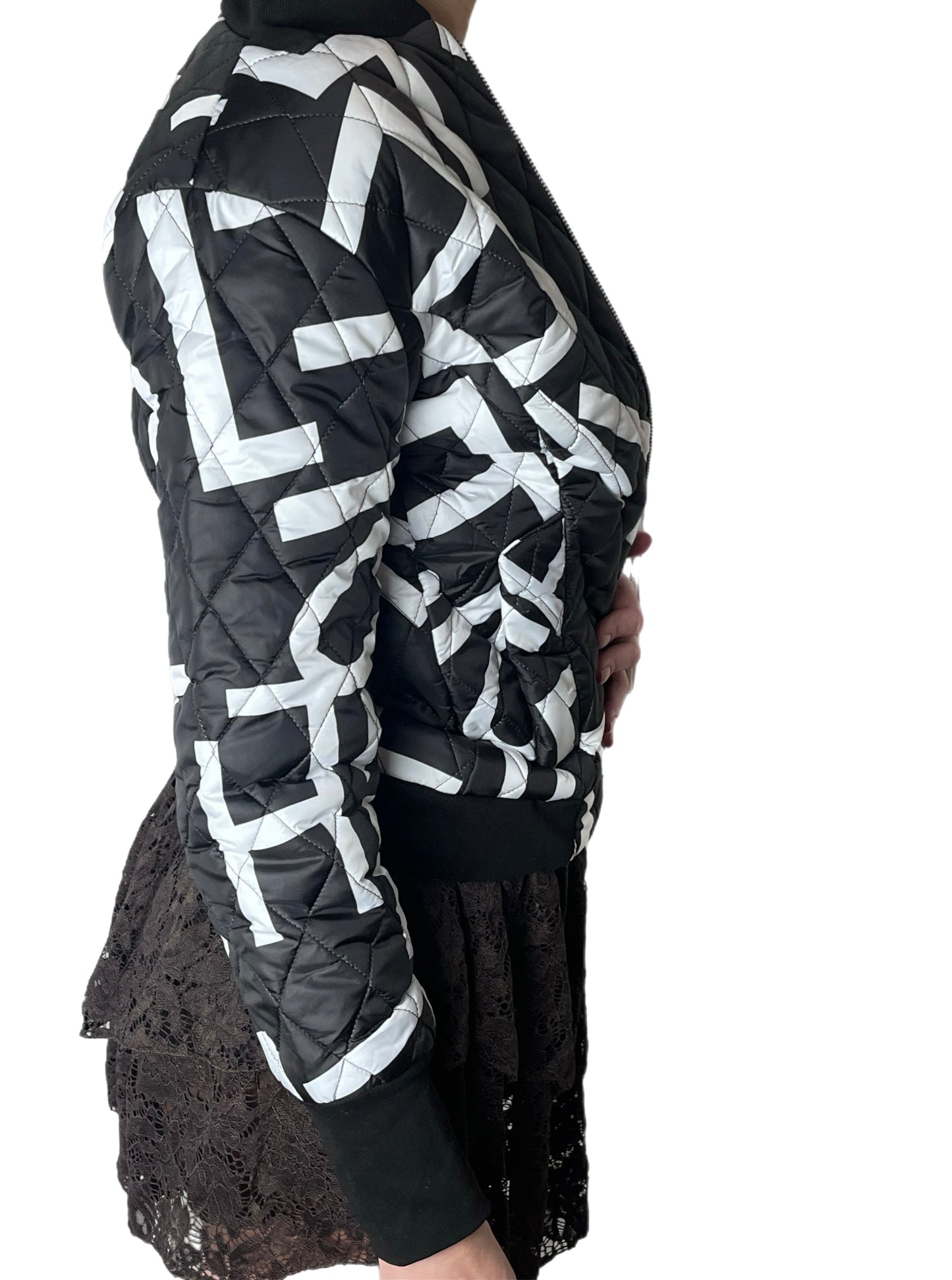 Black jacket with white patterns. Slim.